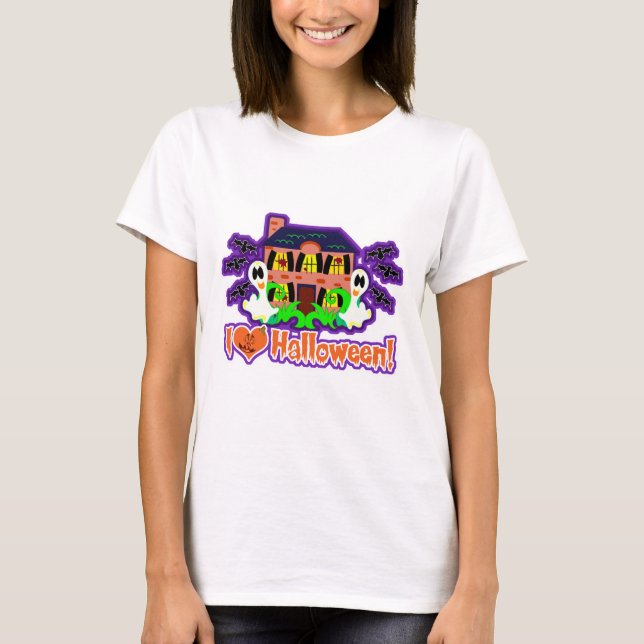T-shirt I Love Halloween Haunted House Epic Illustration (Devant)