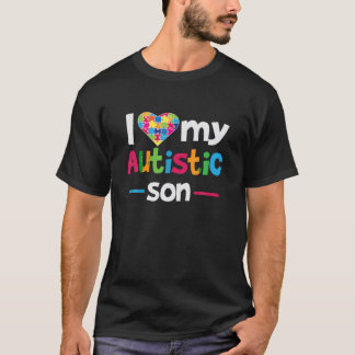 T-shirt I Love Heart My Autistic Son Sensibilisation sur l