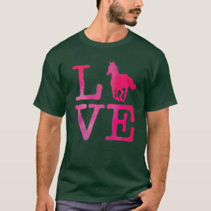 T-shirt I Love Horse Aquarelle Chevaux équitation Courses