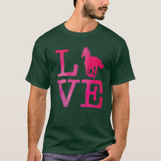 T-shirt I Love Horse Aquarelle Chevaux équitation Courses 