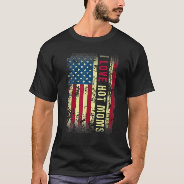 T-shirt I Love Hot Moms American USA Drapeau Pour Femme (Devant)