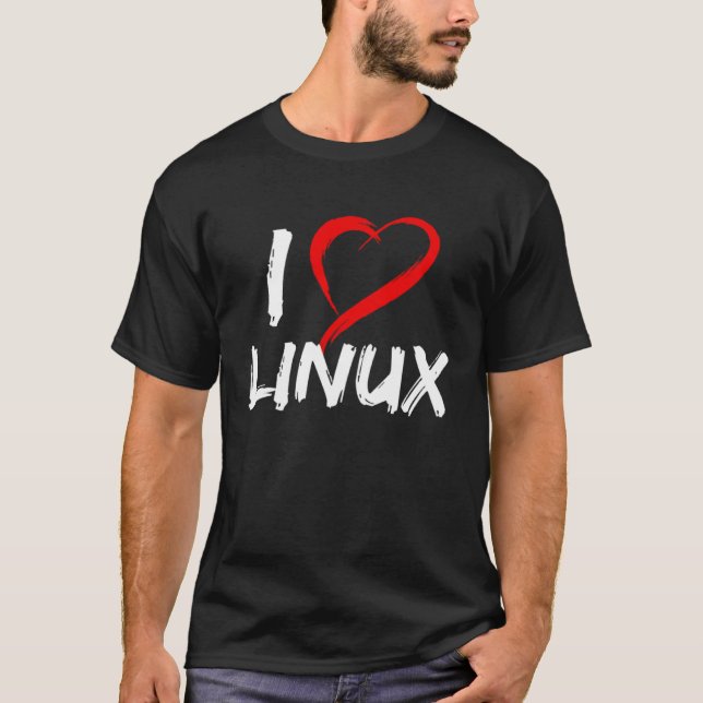 T-shirt I Love Linux with Heart Penguin Tux Open Source Os (Devant)