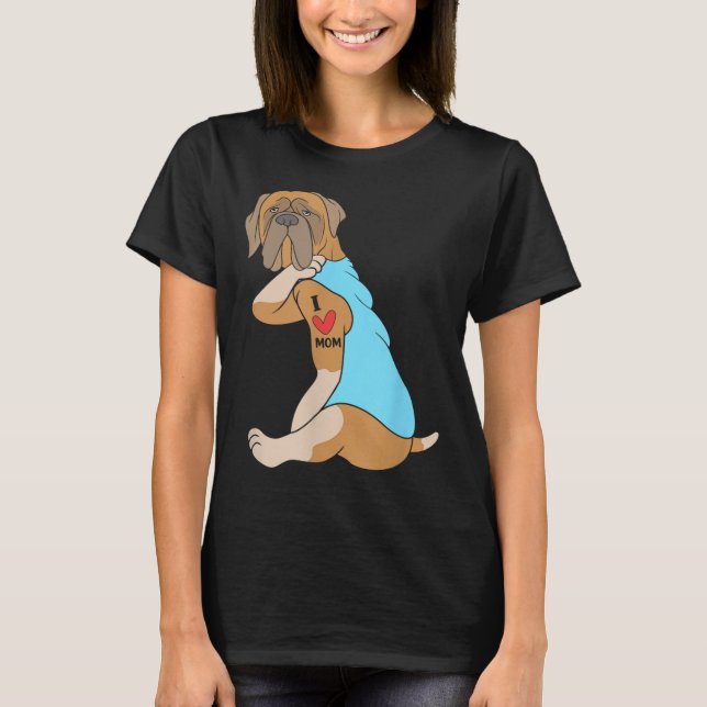 T-shirt I Love Maman Tattoo Chien Drôle Bullmastiff (Devant)