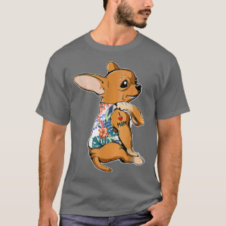 T-shirt I Love Maman Tattoo Chihuahua Dogflowers Fête des 