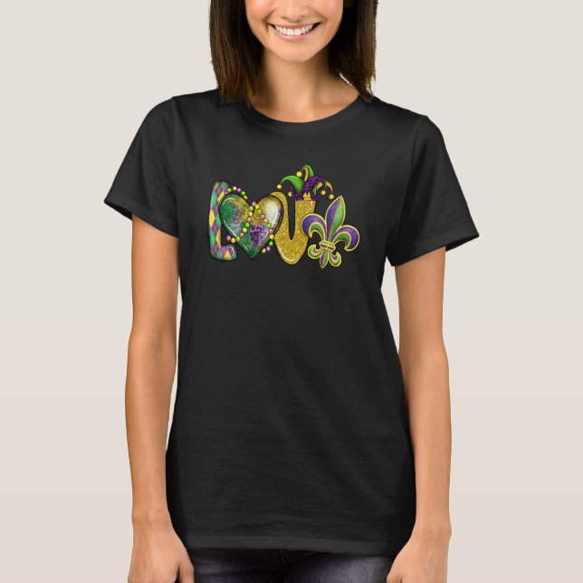 T-shirt I Love Mardi Gras  Fleur de Lis  Men Women (Devant)