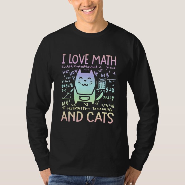 T-shirt I Love Math And Cats Cute Kitty Feline Cat 1 (Devant)