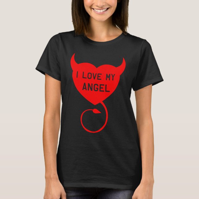 T-shirt I Love My Angel Devil Horns Couples Valentine's Da (Devant)