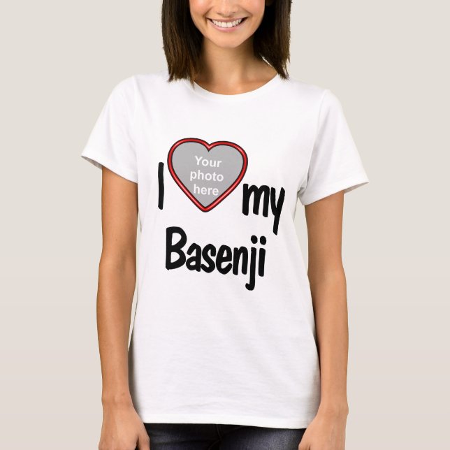 T-shirt I Love My Basenji Cute Red Heart Photo Frame (Devant)