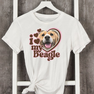T-shirt I Love My Beagle Custom Pink Heart Photo