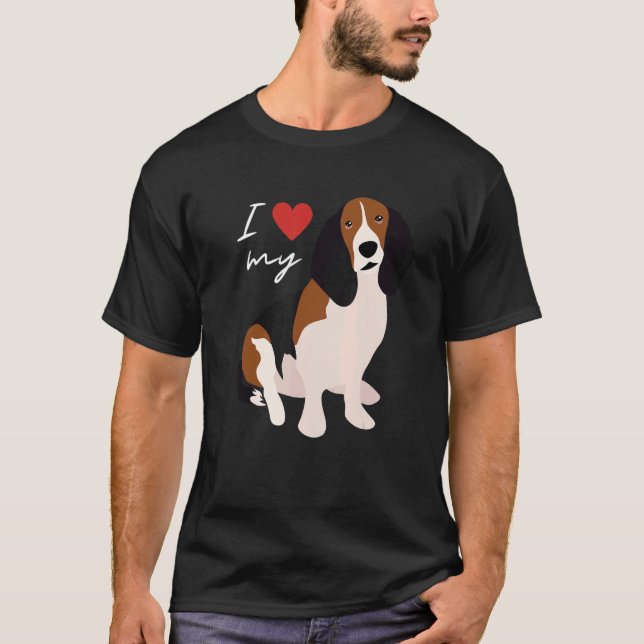 T-shirt I Love My Black  Brown & White Basset Hound Dog   (Devant)