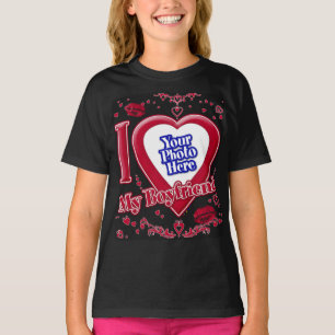 T-shirt I Love My Boyfriend Photo Kiss Red Hearts Black