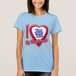 T-shirt I Love My Boyfriend Photo Red Heart Light Blue