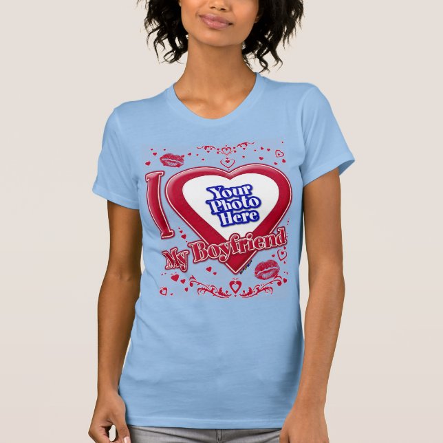 T-shirt I Love My Boyfriend Photo Red Hearts Baby Blue (Devant)