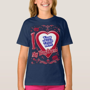 T-shirt I Love My Boyfriend Photo Red Hearts Marine