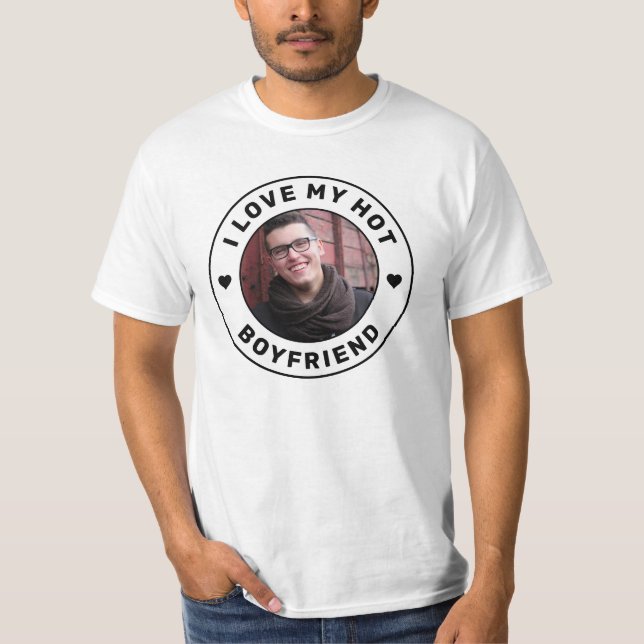 T-shirt I Love My Boyfriend Simple Photo personnalisée (Devant)