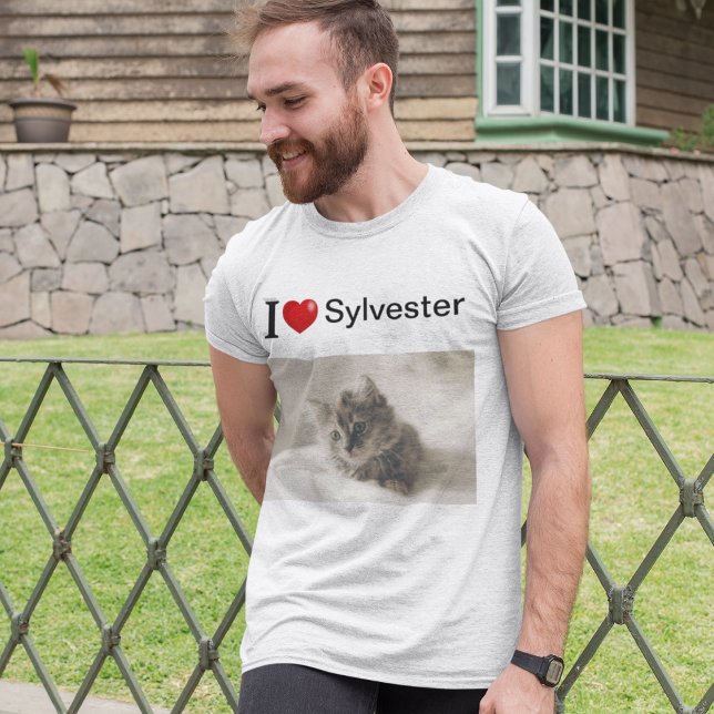 T-shirt I Love My Cat photo personnalisée (Créateur téléchargé)