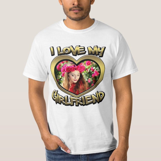 T-shirt I Love my Girlfriend Bubble Heart Frame Gold (Devant)