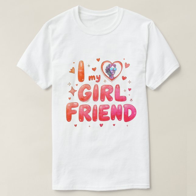 T-shirt I Love My Girlfriend Custom Photo (Design devant)