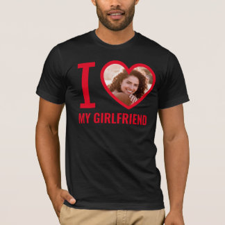 T-shirt I Love My Girlfriend Minimalist Red Heart Photo