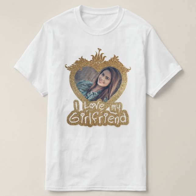 T-shirt I Love My Girlfriend Photo Cadre coeur doré (Design devant)