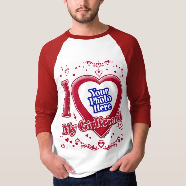 T-shirt I Love My Girlfriend Photo Coeurs rouges (Devant)