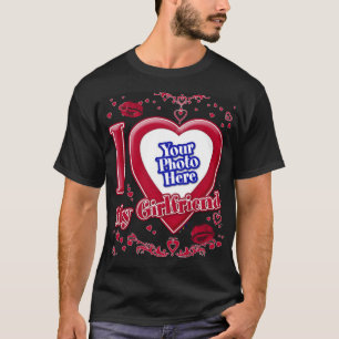 T-shirt I Love My Girlfriend Photo Coeurs rouges Baiser No