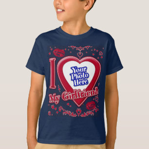 T-shirt I Love My Girlfriend Photo Coeurs rouges Marine