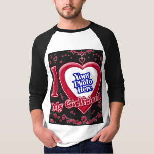 T-shirt I Love My Girlfriend Photo Coeurs rouges Noir