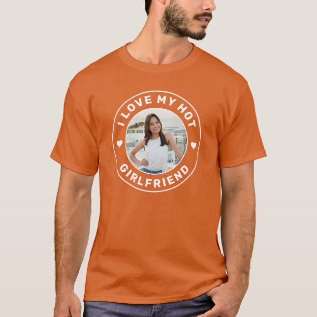 T-shirt I Love My Girlfriend Photo personnalisée Orange (Devant)
