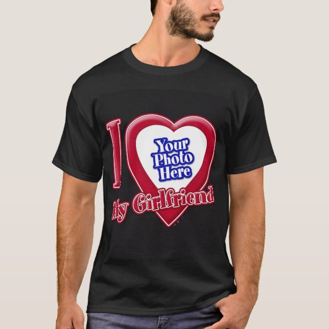 T-shirt I Love My Girlfriend Photo Red Heart Black (Devant)