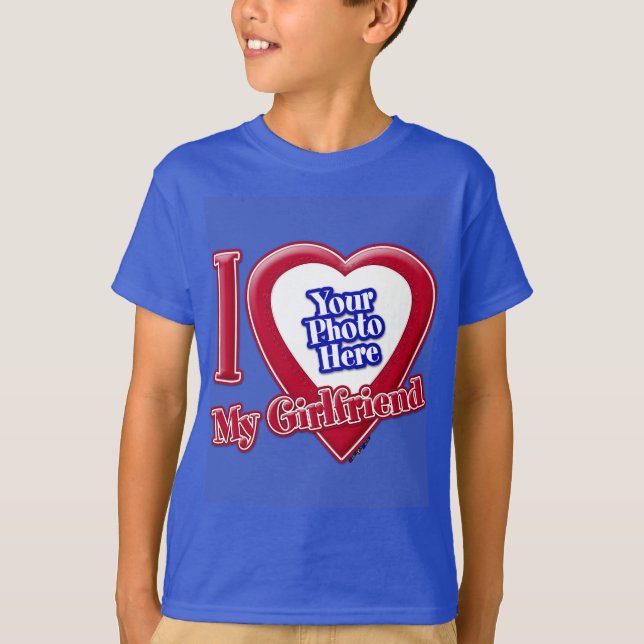 T-shirt I Love My Girlfriend Photo Red Heart D R Blue (Devant)