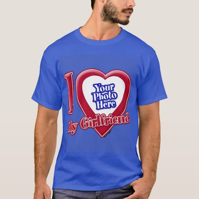 T-shirt I Love My Girlfriend Photo Red Heart D R Blue (Devant)
