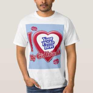 T-shirt I Love My Girlfriend Photo Red Heart Kiss Baby Blu