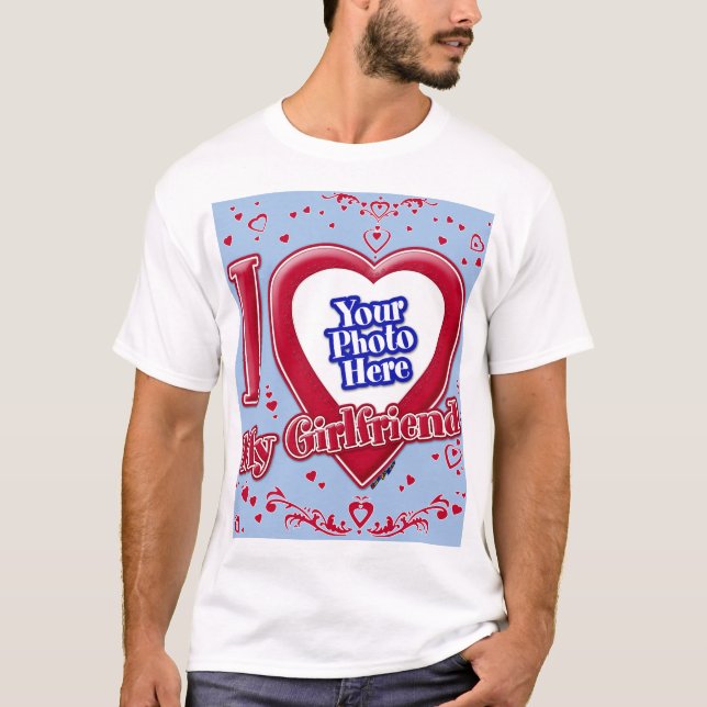 T-shirt I Love My Girlfriend Photo Red Hearts Baby Blue (Devant)