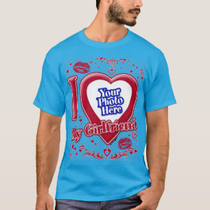 T-shirt I Love My Girlfriend Photo Red Hearts Turquoise