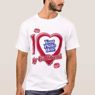 T-shirt I Love My Girlfriend Photo Rouge Coeur Lèvres