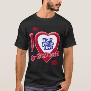 T-shirt I Love My Girlfriend Photo Rouge Coeur Lèvres Noir