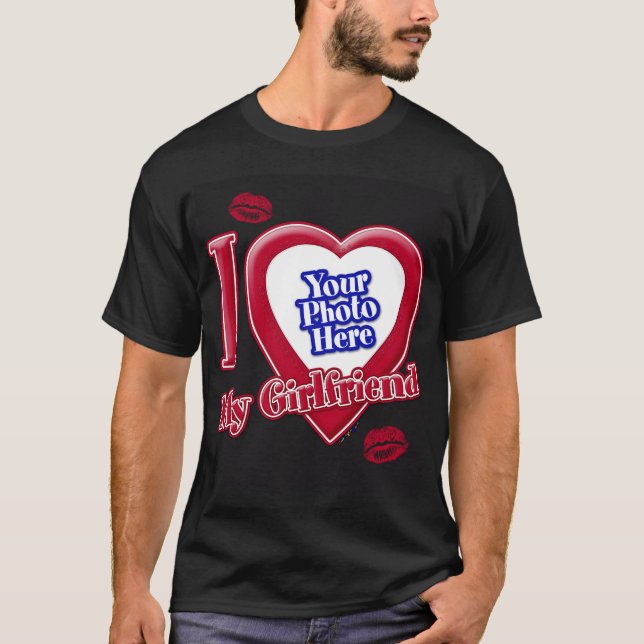 T-shirt I Love My Girlfriend Photo Rouge Coeur Lèvres Noir (Devant)
