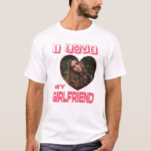 T-shirt I Love My Girlfriend Pink Heart Photo personnalisé