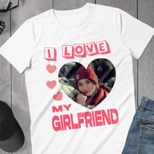 T-shirt I Love My Girlfriend Pink Heart Photo personnalisé