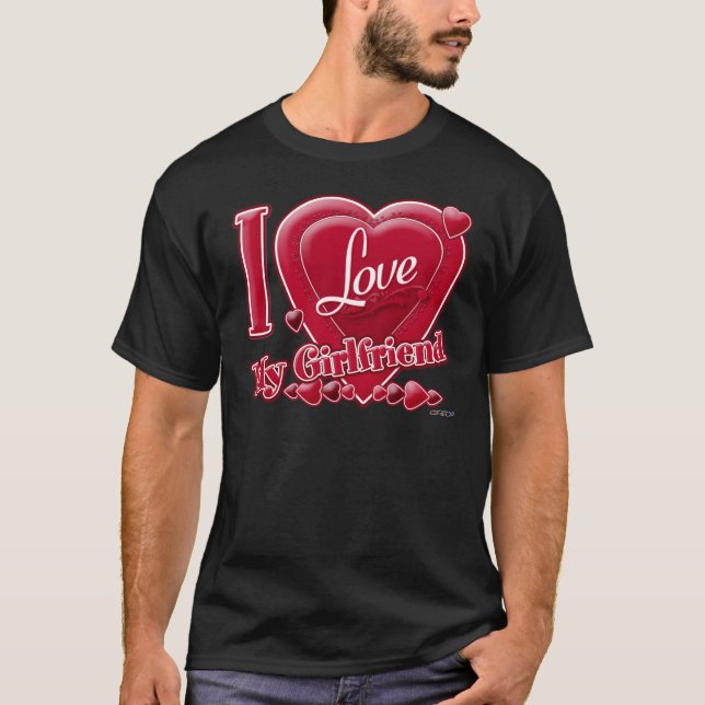 T-shirt I Love My Girlfriend rouge - coeur (Devant)