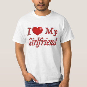 T-shirt I Love My Girlfriend texte rouge mignon