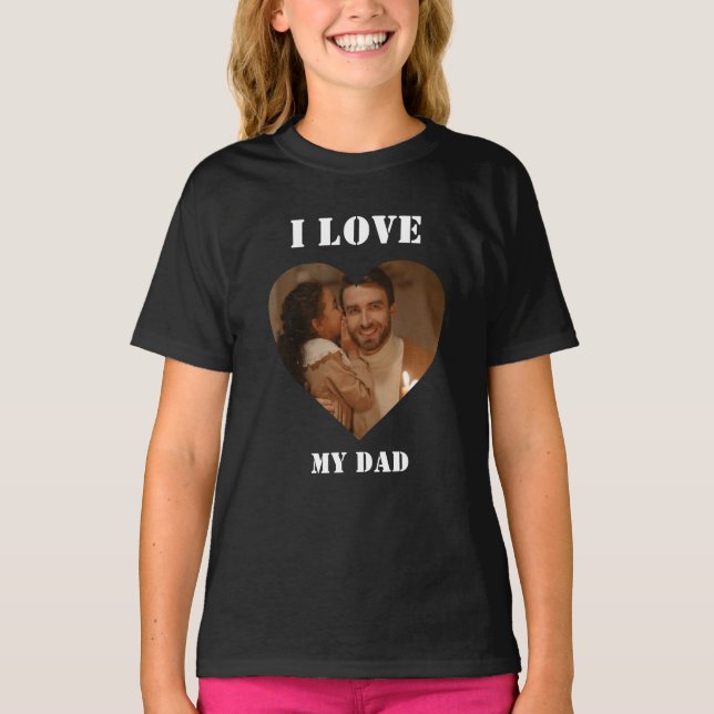 T-shirt I Love My Papa Custom Heart Photo Black (Devant)