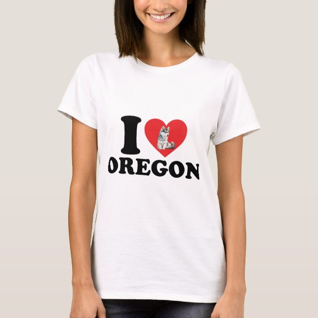 T-shirt I Love Oregon et My Husky (Devant)