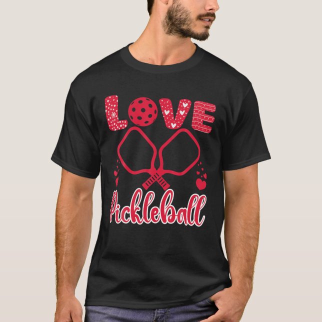 T-shirt I Love Pickleball Saint Valentin I Heart Pickleba (Devant)