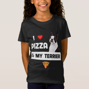 T-Shirt I Love Pizza and My Boston Terrier Dog Pepperoni F