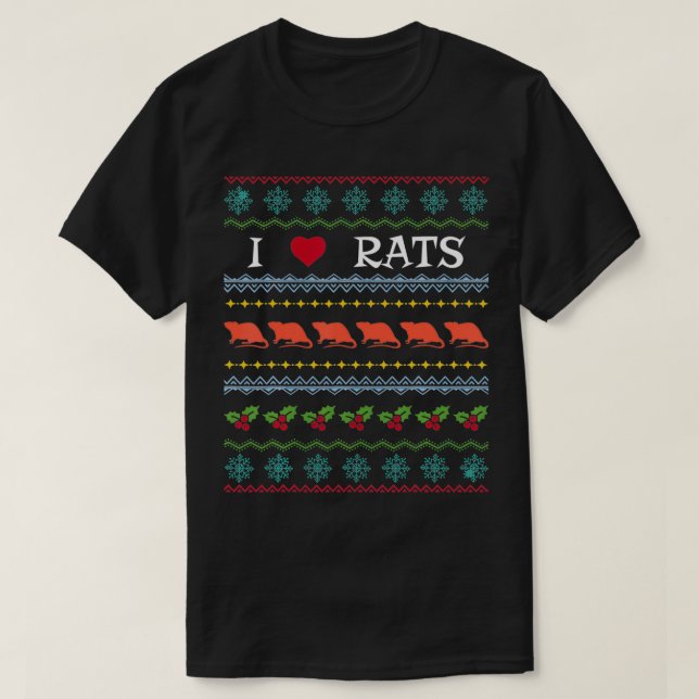 T-shirt I Love Rat Xmas Ugly Sweater Love Watching (Design devant)