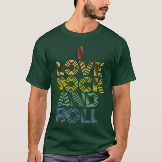 T-shirt I Love Rock and Roll Distressed Rainbow 70s tee gi (Devant)