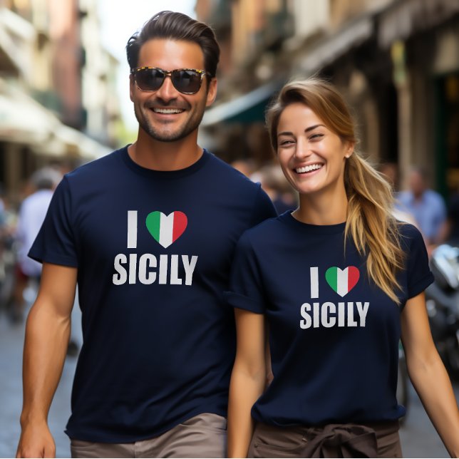 T-shirt I Love Sicile Italien Drapeau Coeur (I Love Sicily Tee with Italian Flag Heart)