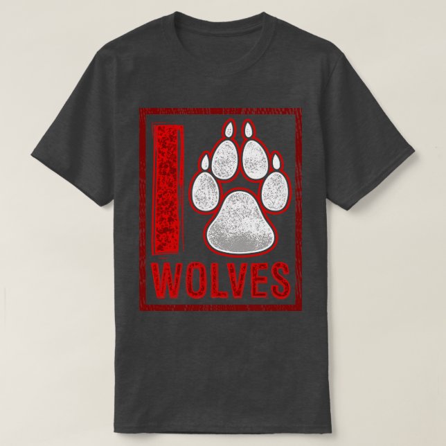 T-shirt I Love Wolves Coeur Empreinte de patte (Design devant)